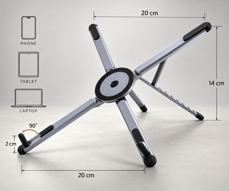 Diagram of the AllureActiv stand with dimension callouts
