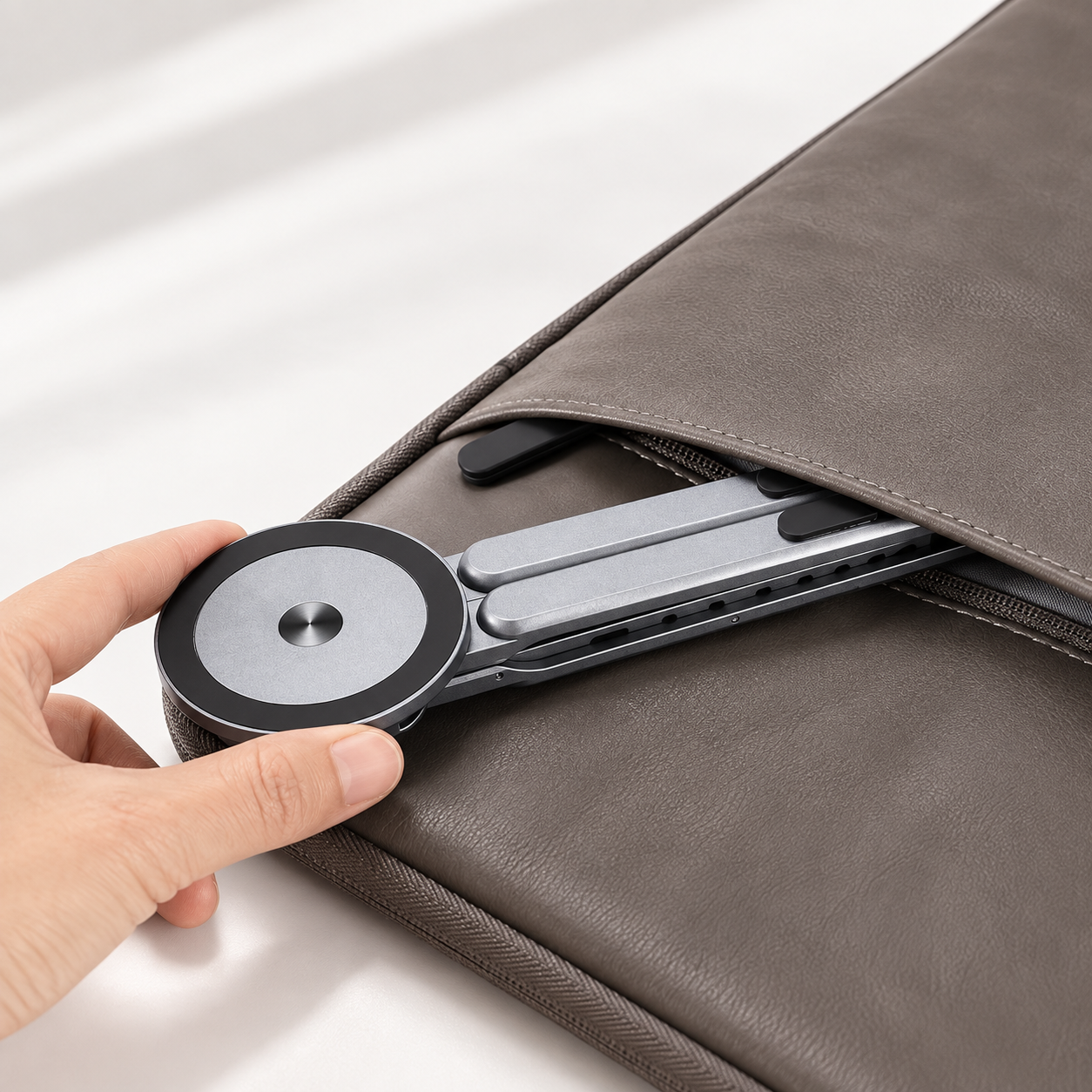 Folded AllureActiv stand next to a bag